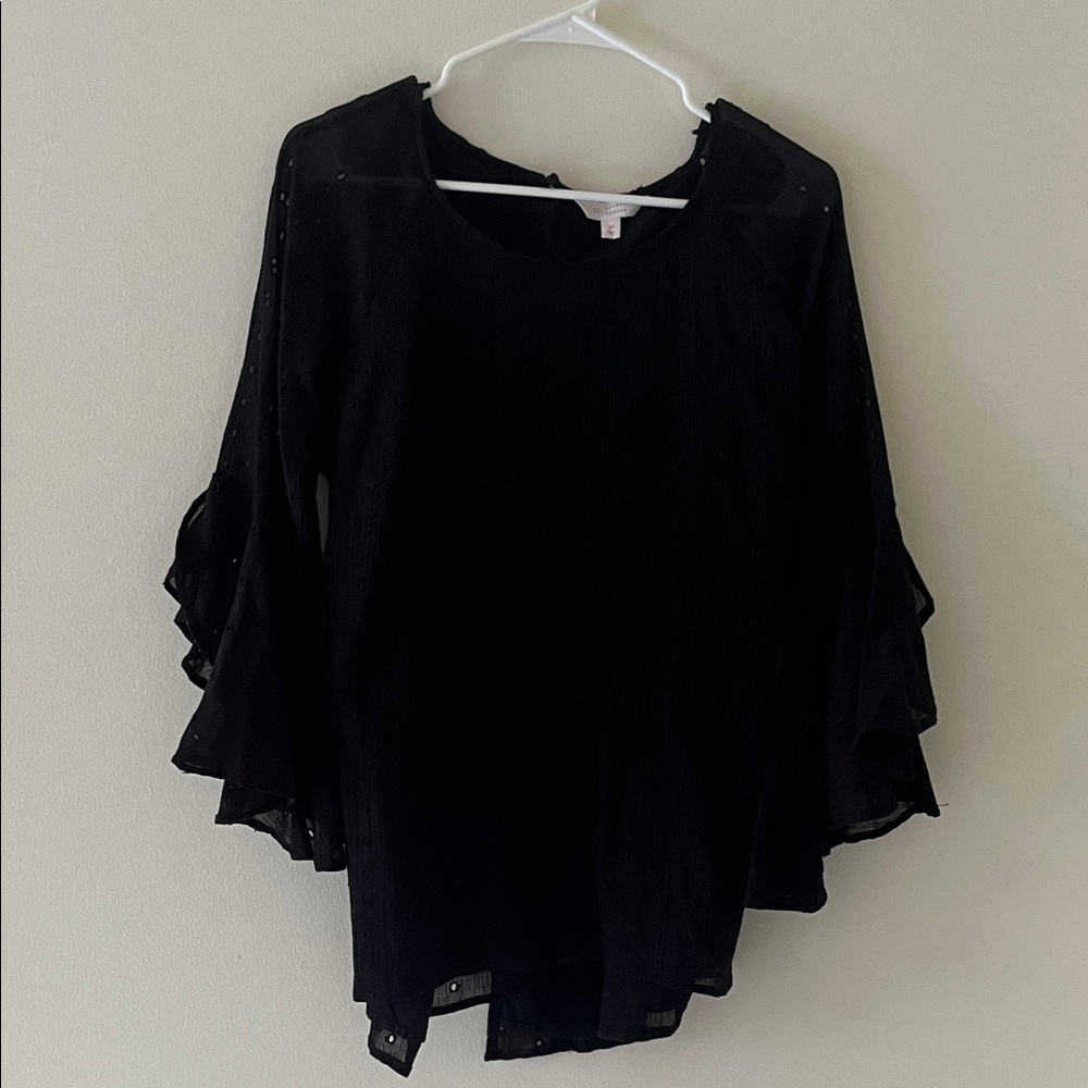 LC Lauren Conrad Black Ruffle Sleeve Batwing Blouse